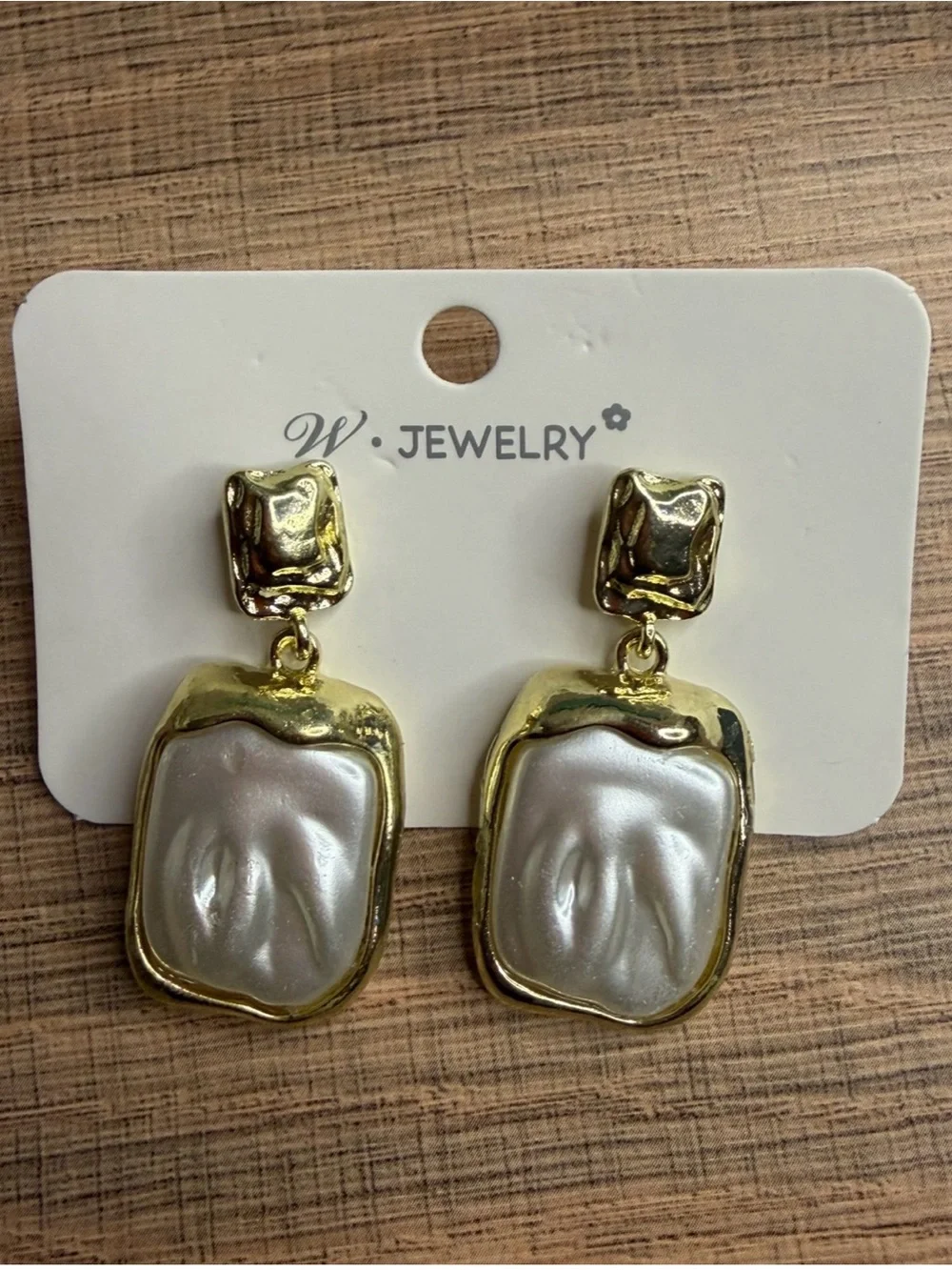 Fashion Jewelry Gold-Tone Irregular Pearl Drop Earrings - Gold and White